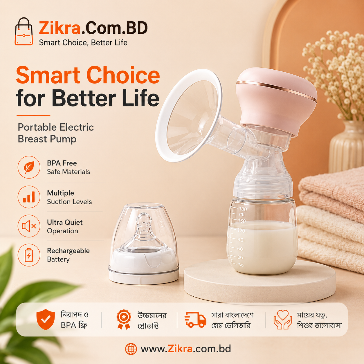 Electric Rechargeable Painless Massage Breast Feeding Pump