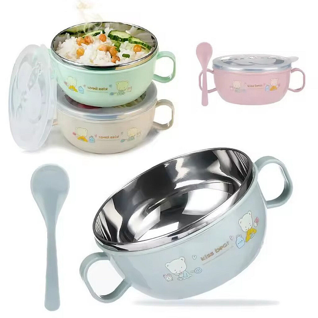 Baby Food Storage and Feeding Bowl Stainless Steel Bowl with Lid Spoon for Children