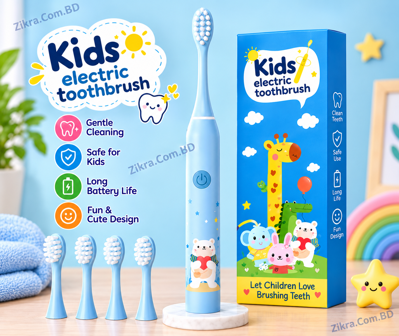Kids Electric Toothbrush for Children Soft Bristle Rechargeable Automatic Tooth Cleaning Brush