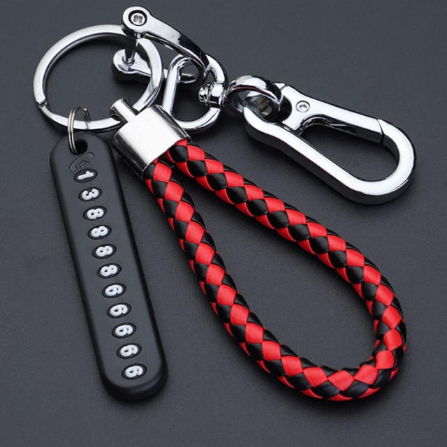 Durable Braided Leather Keychain with Clip Hook